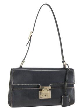 Authentic GUCCI Shoulder Bag Leather Black Gold 001 4214